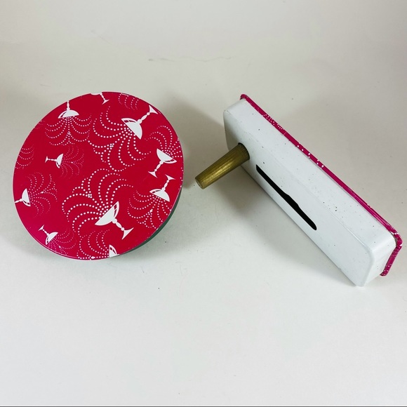 Two vintage tin New Years Eve deep pink cocktail print noise makers. - Picture 2 of 4